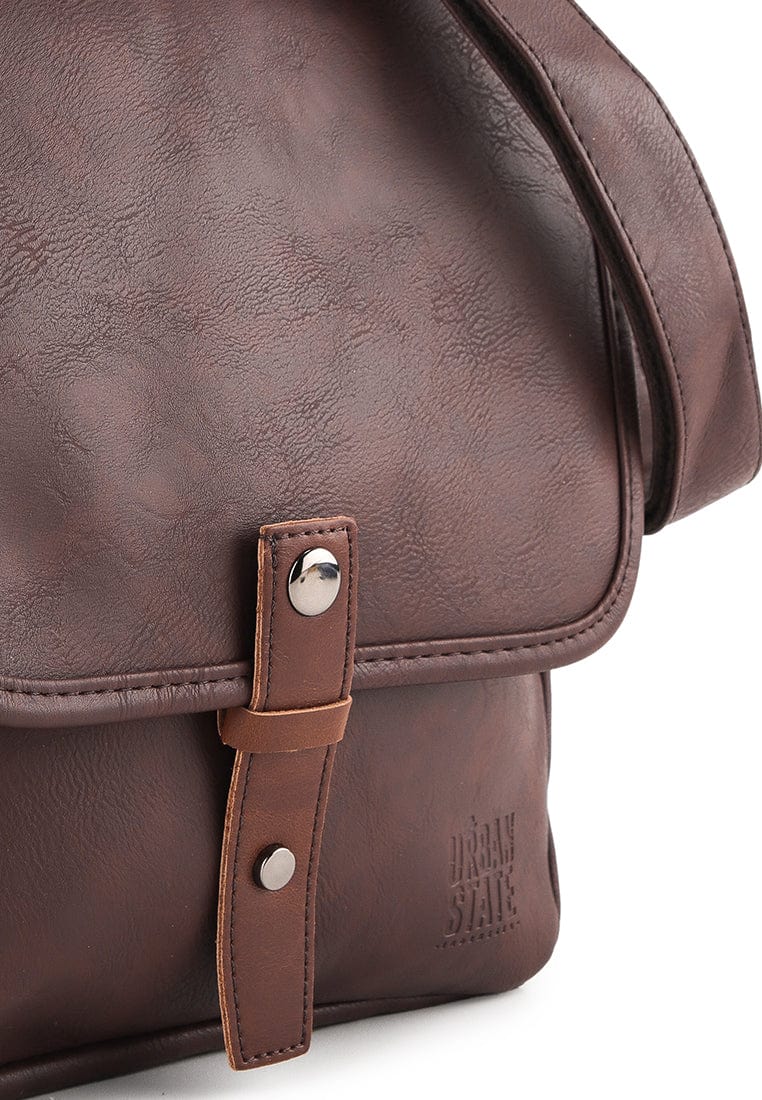 Distressed Leather Hunter Crossbody Bag - Dark Brown