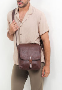 Distressed Leather Hunter Crossbody Bag - Dark Brown