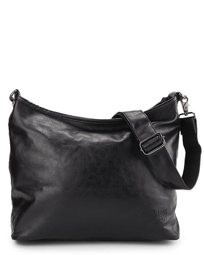 Distressed Leather Hobo Small Crossbody Bag - Black