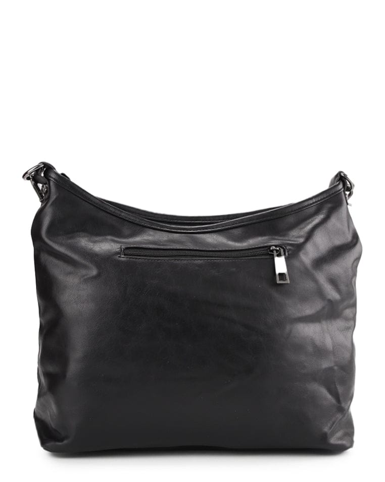 Distressed Leather Hobo Small Crossbody Bag - Black