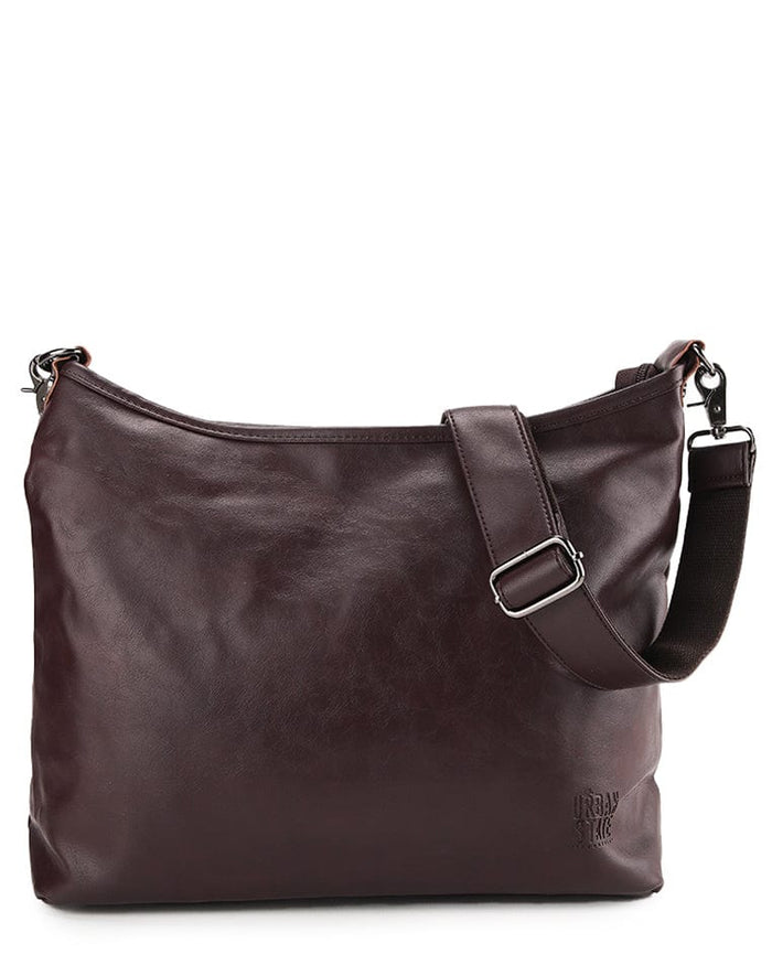 Distressed Leather Hobo Small Crossbody Bag - Dark Brown