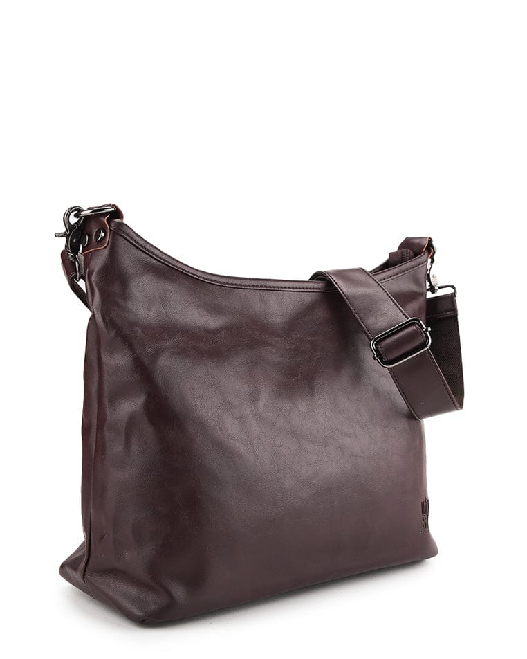 Distressed Leather Hobo Small Crossbody Bag - Dark Brown