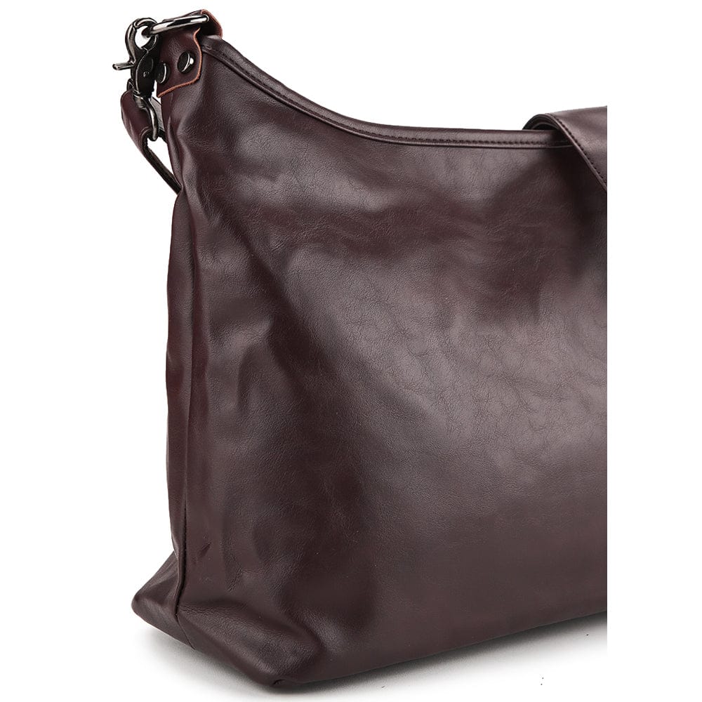 Distressed Leather Hobo Small Crossbody Bag - Dark Brown