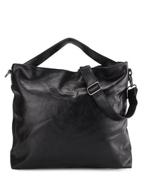 Distressed Leather Hobo Medium Crossbody Bag - Black