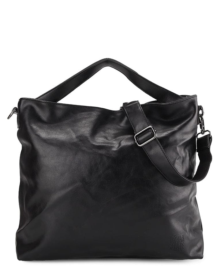 Distressed Leather Hobo Medium Crossbody Bag - Black