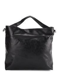 Distressed Leather Hobo Medium Crossbody Bag - Black