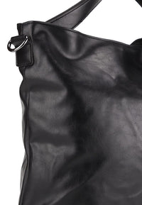 Distressed Leather Hobo Medium Crossbody Bag - Black