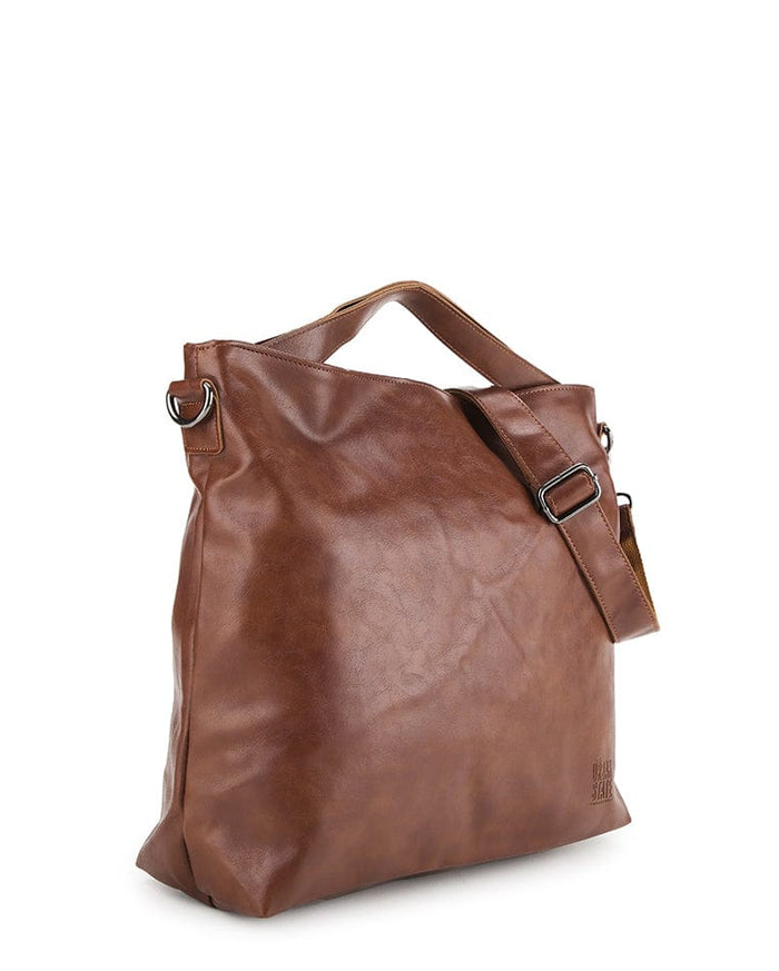 Distressed Leather Hobo Medium Crossbody Bag - Camel