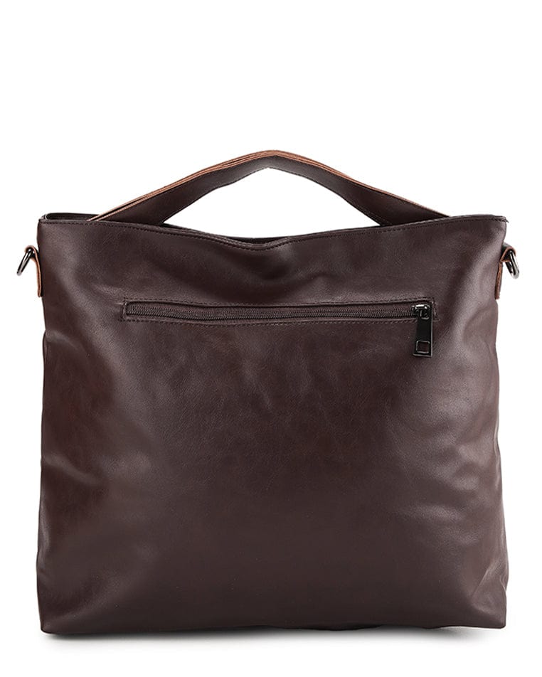 Distressed Leather Hobo Medium Crossbody Bag - Dark Brown