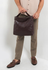 Distressed Leather Hobo Medium Crossbody Bag - Dark Brown