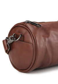 Distressed Leather Drum Crossbody Bag - Camel