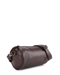 Distressed Leather Drum Crossbody Bag - Dark Brown