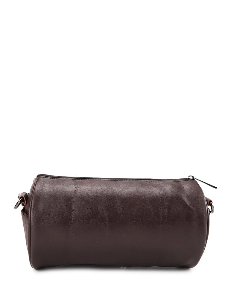 Distressed Leather Drum Crossbody Bag - Dark Brown