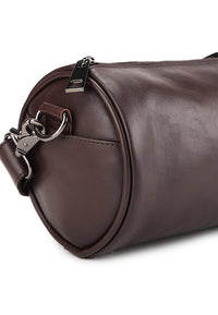 Distressed Leather Drum Crossbody Bag - Dark Brown