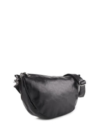 Distressed Leather Crescent Crossbody Bag - Black