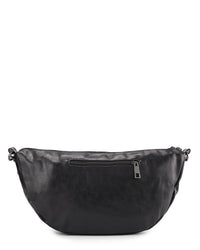 Distressed Leather Crescent Crossbody Bag - Black