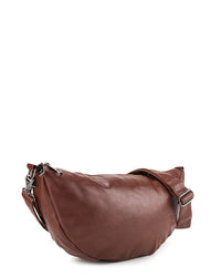 Distressed Leather Crescent Crossbody Bag - Camel