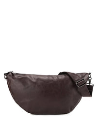 Distressed Leather Crescent Crossbody Bag - Dark Brown