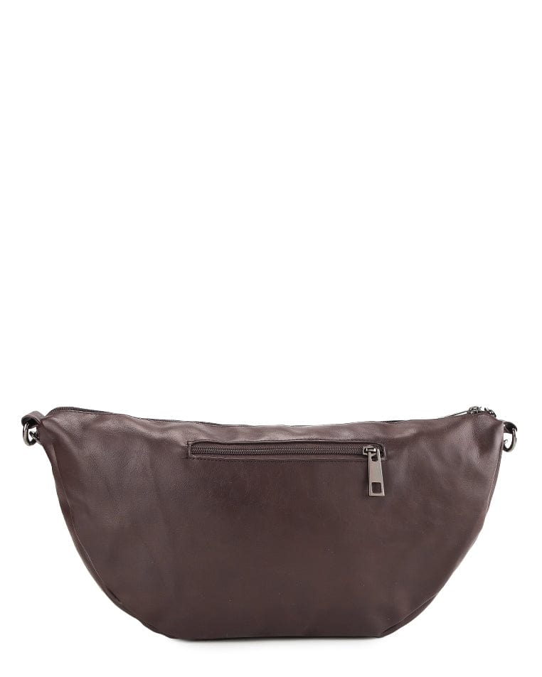 Distressed Leather Crescent Crossbody Bag - Dark Brown