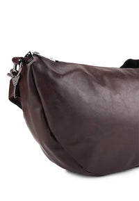 Distressed Leather Crescent Crossbody Bag - Dark Brown