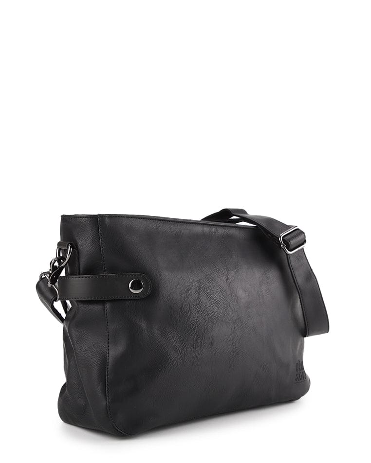 Distressed Leather Relay Crossbody Clutch - Black