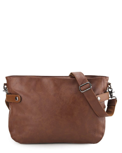 Distressed Leather Relay Crossbody Clutch - Camel