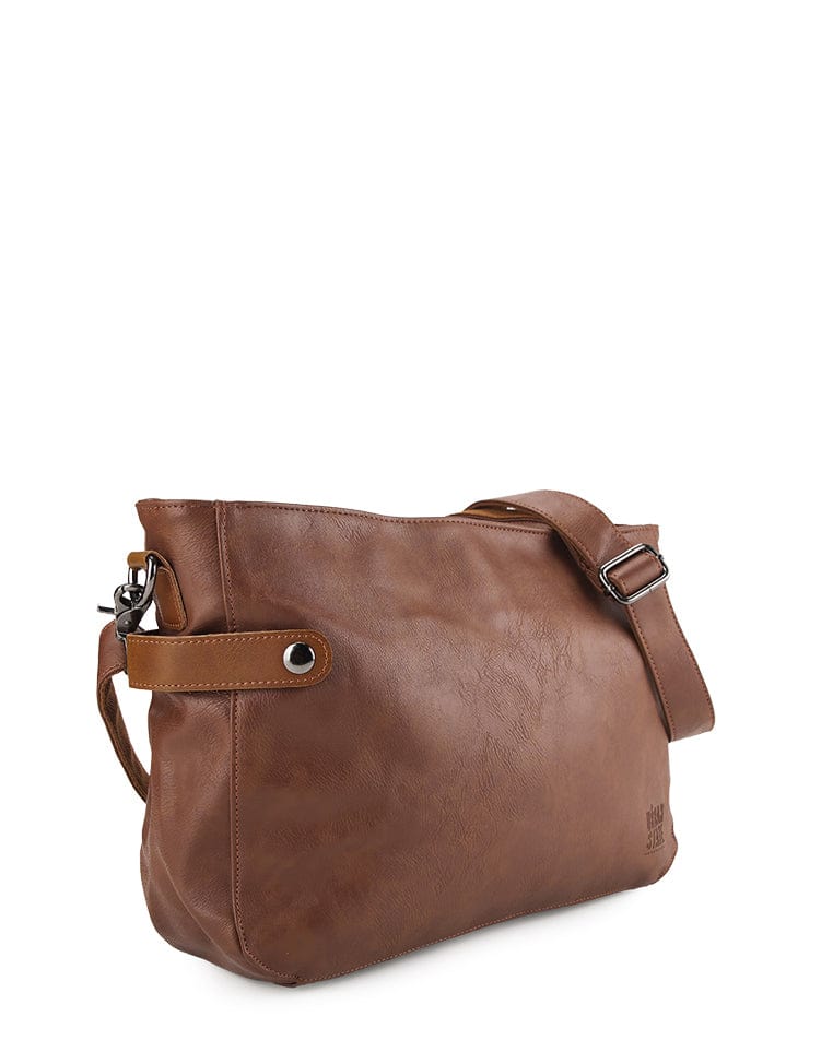 Distressed Leather Relay Crossbody Clutch - Camel