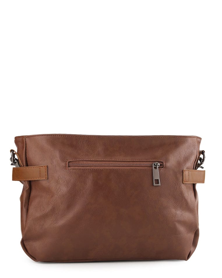 Distressed Leather Relay Crossbody Clutch - Camel