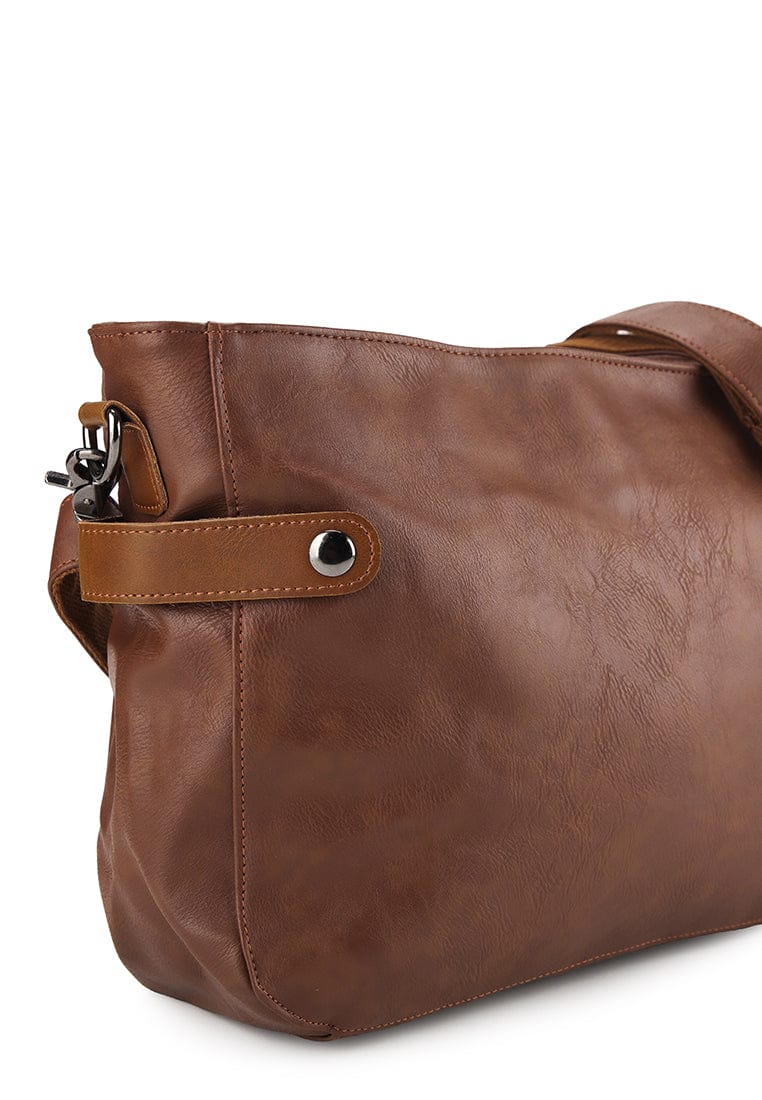 Distressed Leather Relay Crossbody Clutch - Camel