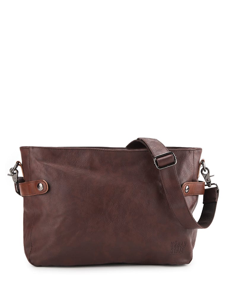 Distressed Leather Relay Crossbody Clutch - Dark Brown