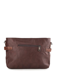 Distressed Leather Relay Crossbody Clutch - Dark Brown