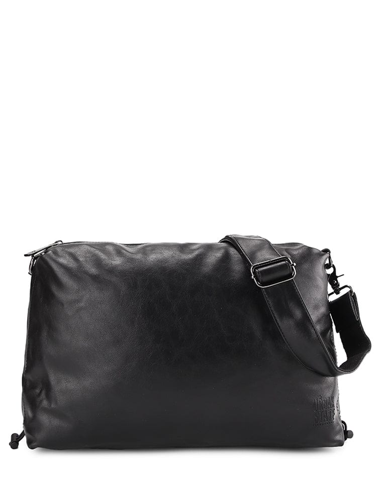 Distressed Leather Carry Crossbody Bag - Black