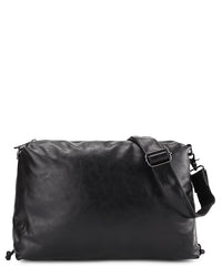 Distressed Leather Carry Crossbody Bag - Black