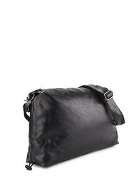 Distressed Leather Carry Crossbody Bag - Black