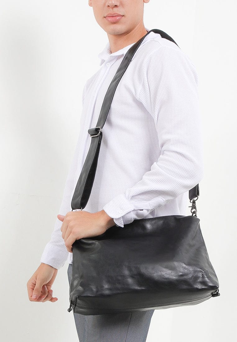 Distressed Leather Carry Crossbody Bag - Black