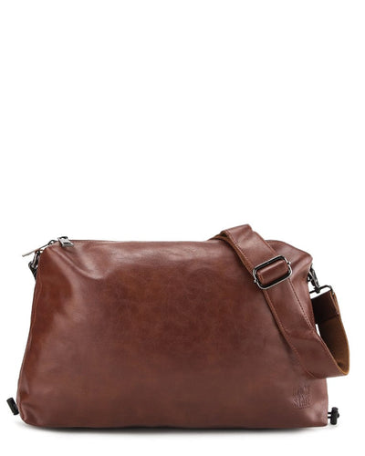 Distressed Leather Carry Crossbody Bag - Camel