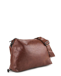 Distressed Leather Carry Crossbody Bag - Camel