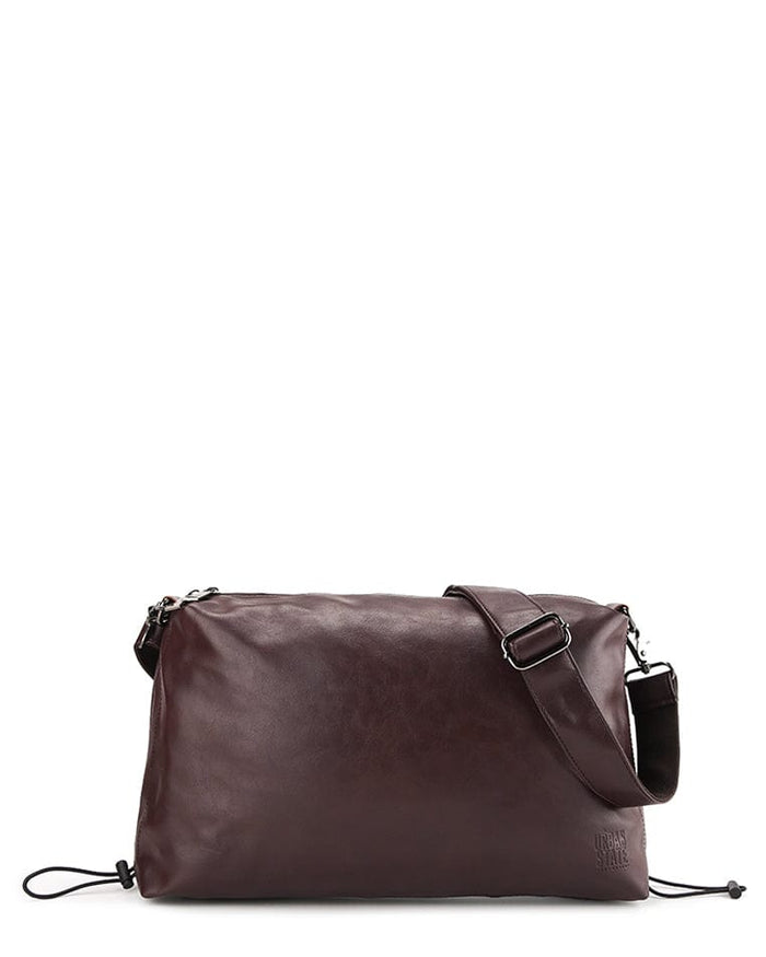 Distressed Leather Carry Crossbody Bag - Dark Brown