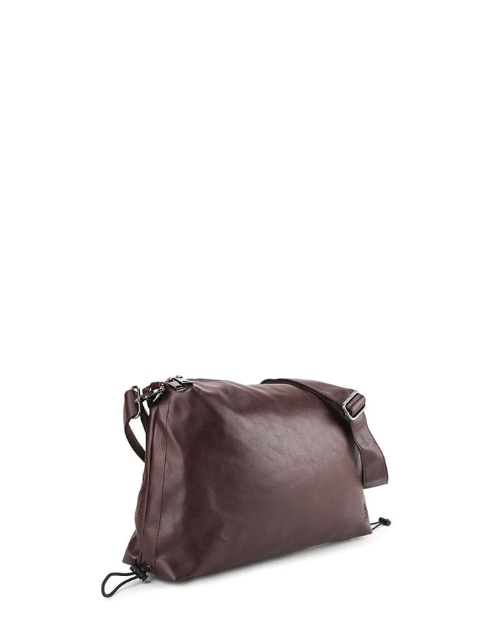 Distressed Leather Carry Crossbody Bag - Dark Brown