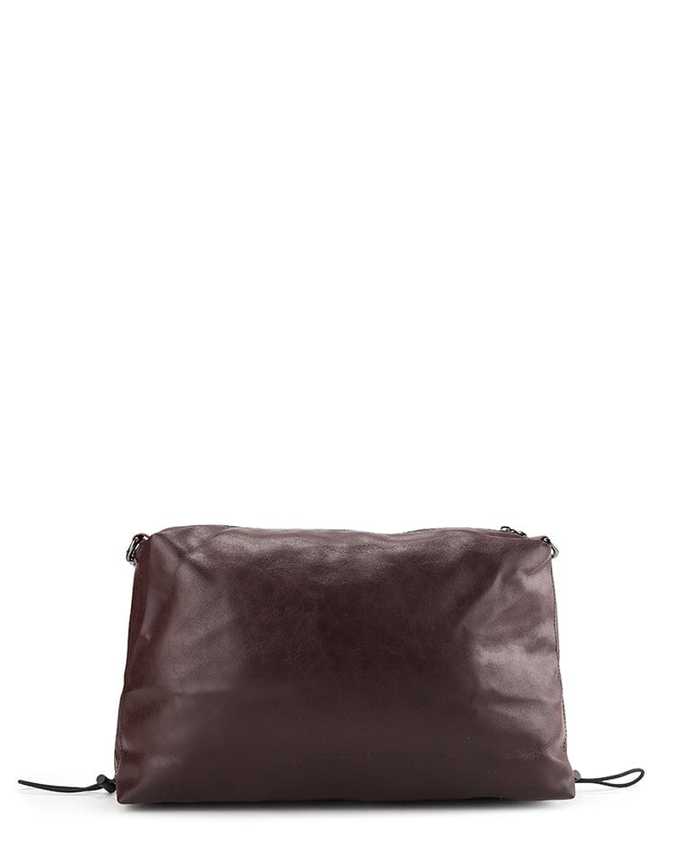 Distressed Leather Carry Crossbody Bag - Dark Brown