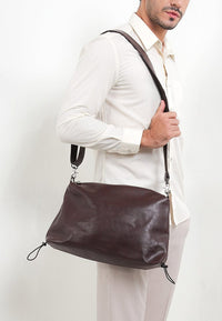 Distressed Leather Carry Crossbody Bag - Dark Brown