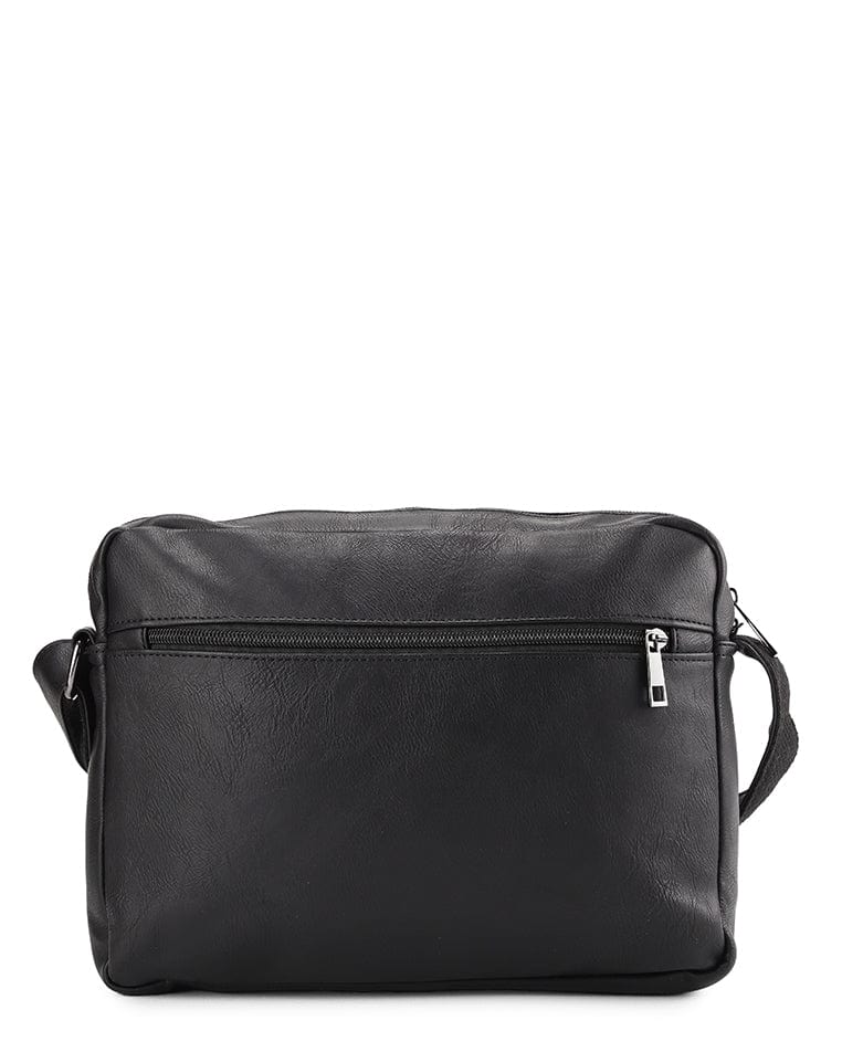 Distressed Leather Track Crossbody Bag - Black