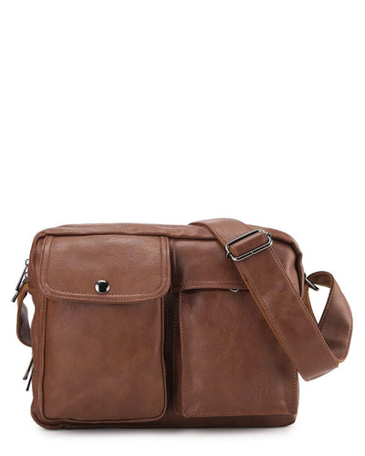 Distressed Leather Track Crossbody Bag - Camel