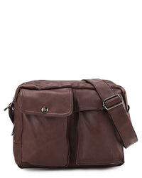 Distressed Leather Track Crossbody Bag - Dark Brown