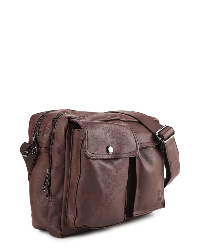 Distressed Leather Track Crossbody Bag - Dark Brown