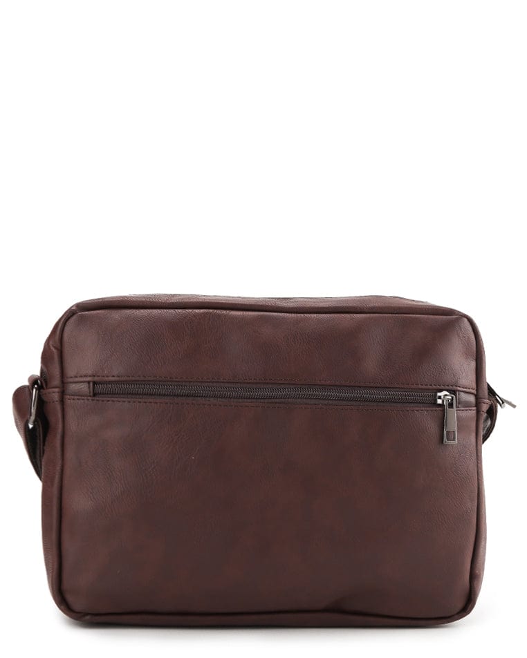 Distressed Leather Track Crossbody Bag - Dark Brown