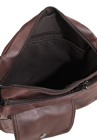 Distressed Leather Track Crossbody Bag - Dark Brown