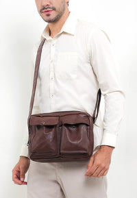 Distressed Leather Track Crossbody Bag - Dark Brown