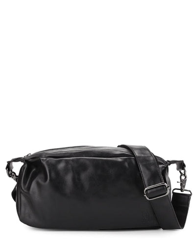 Distressed Leather Hitch Crossbody Bag - Black