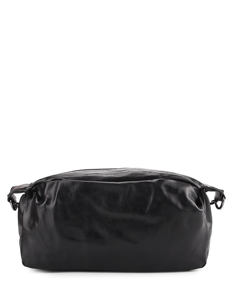 Distressed Leather Hitch Crossbody Bag - Black